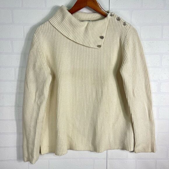 Lauren Ralph Lauren Knit Sweater Size small Ivory Ribbed - Picture 1 of 10